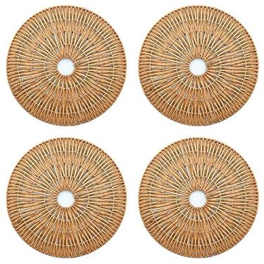 Imagem de Jogo Americano Redondo 38cm 04 Lugares Sousplat Natural Trançado Ásia Mesa Posta Rústico Cozinha