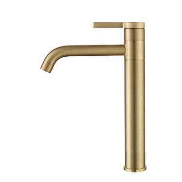 Imagem de Torneira para lavatório Torneira para pia Torneira de latão maciço Torneira de água em cascata Ouro escovado ou preto fosco Torneira misturadora para lavatório, alto A