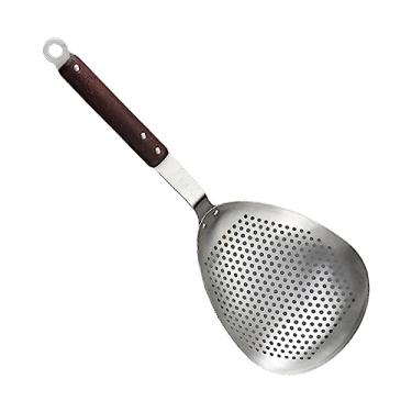Imagem de Generic Escumadeira de aço inoxidável Escumadeira com fenda Coador de alimentos Concha Pega confortável Coador de cozinha à prova de ferrugem Colher para, Cabo de madeira de 38,8 cm