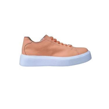 Imagem de Tênis Casual Feminino em Couro Liso Flatform Marina Mello Cor:Salmão;Tamanho:36