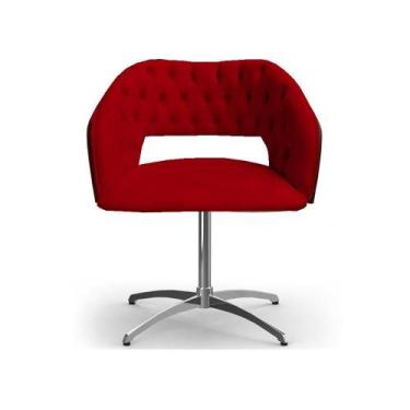 Imagem de Cadeira Decorativa Bia Com Capitonê Vermelha Giratória - Clefatos