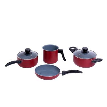 Imagem de Jogo de panelas antiaderente cerâmica 4 peças vermelha - Oikos
