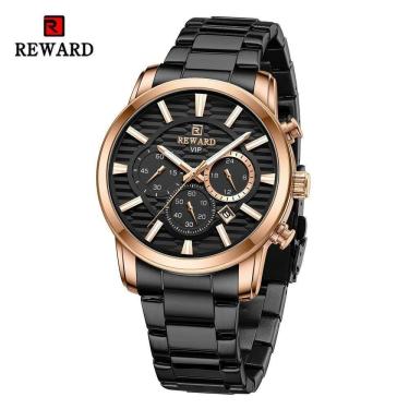 Imagem de Relógio Masculino Quartzo Cronógrafo Aço Inoxidável Preto Rose