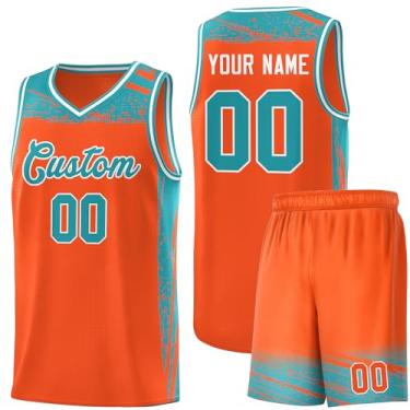 Imagem de Camisa masculina personalizada de basquete juvenil uniforme de treino uniforme impresso personalizado nome do time logotipo número, Laranja e água-22, One Size