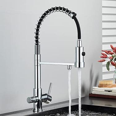 Imagem de Torneira de cozinha de água potável preta, torneira de pia de cozinha de latão com filtro, torneira giratória 360 °, modo duplo, cromado