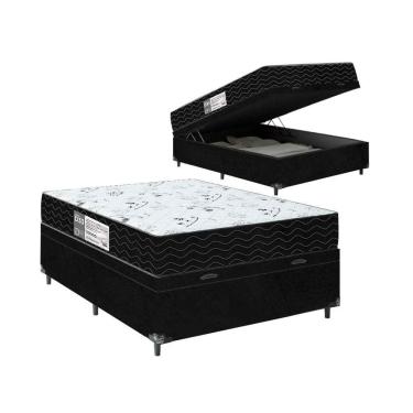 Imagem de Cama Box Baú Viúva + Colchão D33 One Face - 61x128x188cm - Suede Preto