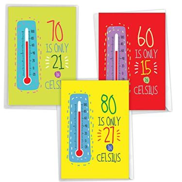 Imagem de NobleWorks Pacote sortido de 3 cartões hilários de aniversário 607080th com envelopes (3 designs, 1 cada) Celsius principais marcos VC10230MBG-C1x3