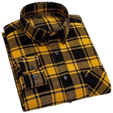 Imagem de Camisa xadrez masculina de flanela de algodão manga comprida macia para homens lazer clássico vintage masculino, 842, GG
