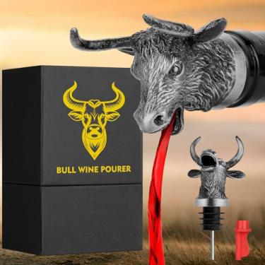 Imagem de LULLEA Garrafa de vinho Bull Head 2 em 1 para homens e mulheres, bovino selvagem iaque arejador garrafa de licor bico para bebidas alcoólicas, acessórios de economia de presentes de vinho novidade