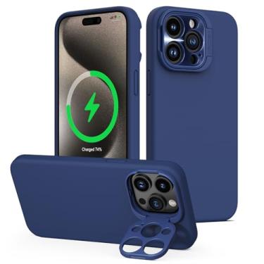 Imagem de Nillkin Capa magnética para iPhone 15 Pro Max, compatível com MagSafe, capa de câmera deslizante, telefone protetor magnético LensWing para iPhone 15 Pro Max, azul