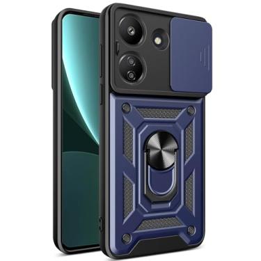 Imagem de Yarxiawin Capa protetora de lente para câmera Xiaomi Redmi 13C preta à prova de choque Xiaomi Redmi 13C capa de telefone com anel de suporte para carro capa protetora magnética (azul)