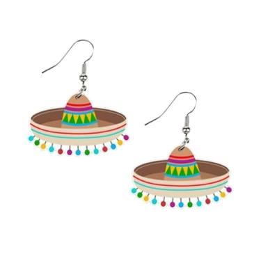 Imagem de Dreuyet Cinco de Mayo Brincos Mexicanos para Mulheres Meninas Raquete de Pimenta Engraçado Fiesta Chapéu de Cavalo Arco-íris Cacto Brincos de Guitarra Pinatas Coloridas Brincos Mexicanos Pingente