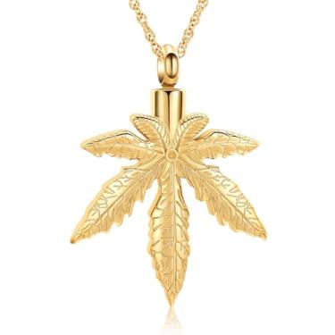 Imagem de AIWENXI Joias de cremação para cinzas, folhas, urna, colares para homens e mulheres, aço inoxidável, lembrança, animal de estimação/pingente de cinza humana, joias com kit de enchimento de funil,