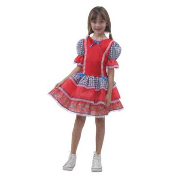 Imagem de Fantasia Festa Junina Vermelho Infantil Vestido Caipira Sulamericana 9