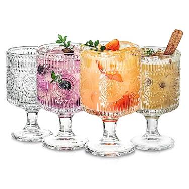 Imagem de Romantic Vintage Goblet Glasses of 4, Charming Vintage Embossed Floral Decorative Glass Cups Set, Mixed Drink Glasses, for Bars, Restaurants, Party, and Elegant Dinners, 8 oz Wine Glasses