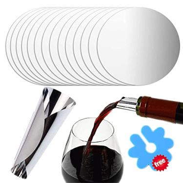 Imagem de Disco de dosador de vinho, discos de rolha e despejador de vinho prateado, disco de derramamento de garrafa de vinho reutilizável, 15 peças, cartão de bico fino para bebidas, vinho, cerveja e
