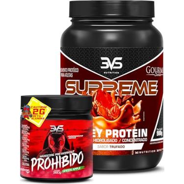 Imagem de 3VS Nutrition Combo Pré-Treino Prohibido Sabor Maça Verde 360g + Whey Supreme 900g Sabor Trufado