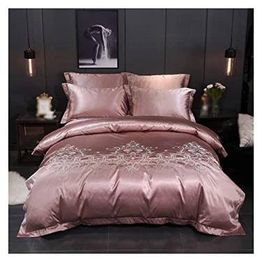Imagem de Jogo de cama de algodão 4 peças Queen Size jogo de cama bordado lençol de capa de edredom (cor: D, tamanho: 1,4 * 1,8 m) (D 1,4 * 1,8 m)