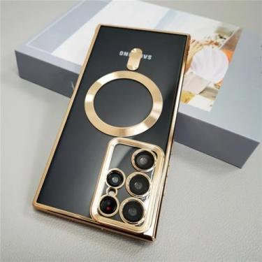 Imagem de Transparente para capa para Samsung Galaxy S24 S23 S22 S21 Ultra Plus S 22 23 5G Lente de silicone transparente Capas protetoras completas, douradas, para Galaxy S24 Ultra