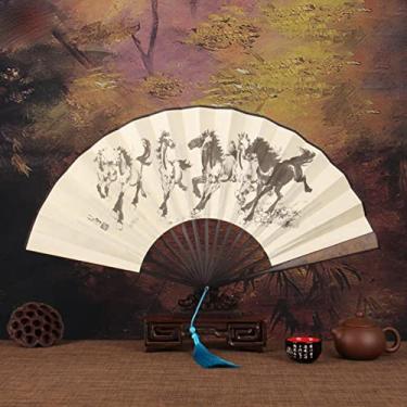 Imagem de YQHWLKJ Grande ventilador dobrável retrô masculino com borla para presentes de aniversário, dança, cosplay, festa de casamento, decoração de casa