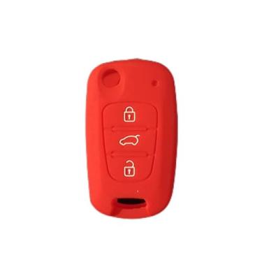 Imagem de CSHU Capa de silicone para chave de carro, adequada para Kia Ceed RIO4 K2 K5 Sportage Sorento Hyundai Solaris i20 i30 i30 i35 iX20 iX35 Solaris Verna, vermelho