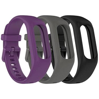 Imagem de Gheper Pulseiras de silicone macio compatíveis com Garmin Vivosmart 5 pulseiras de substituição com fecho de relógio de metal seguro pulseira pulseiras pulseiras para mulheres e homens, pacote com 3,