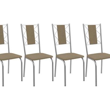 Imagem de Kit 4 Cadeiras para Sala de Jantar de Metal  Lisboa Cromado/Bege