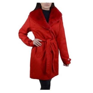 Imagem de Casaco Feminino Safira Longo Gola Pele Vermelho - SF2030-Feminino