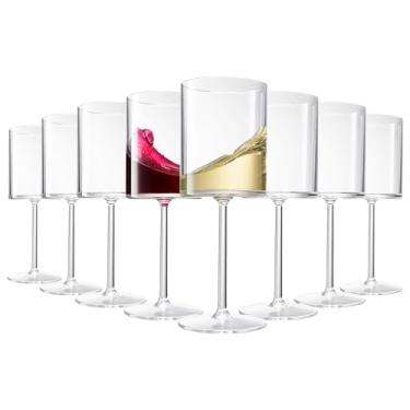 Imagem de Khen Copos de vinho quadrados de cristal | Conjunto de 8 | Presente para ela, ele, esposa, amiga - Grande cor transparente 340 g, estilo italiano alto - vermelho e branco, jantar, vidro colorido,