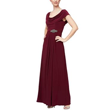 Imagem de Alex Evenings Vestido feminino plus size longo gola drapeada evasê, Vinho Merlot, 42