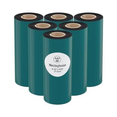 Imagem de Westinghouse Fita de transferência térmica, 11 cm x 61 cm, núcleo de 1,3 cm, compatível com Zebra GC420t, GK420t, GX420t, GX420t, fita de cera premium com tinta aprimorada para impressoras térmicas,