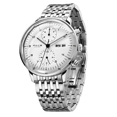 Imagem de FEICE Relógios masculinos Bauhaus Relógio automático de aço inoxidável mecânico relógio de pulso casual para homens com pulseiras de couro data -FM121, 2 - Branco, Vestido