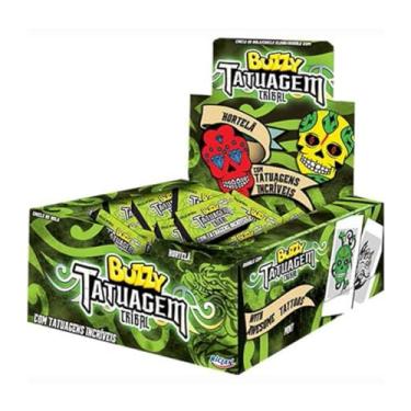 Imagem de Chiclete Tatuagem Tribal Buzzy Hortelã Caixa C/100unid - 400g