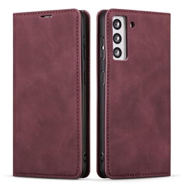 Imagem de QLTYPRI Capa para Samsung Galaxy S21 Plus 5G - Couro PU Premium, TPU, Flip com Suporte para Cartão, Adsorção Magnética, Proteção 360 Graus, Vinho Tinto