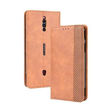 Imagem de Capa para ZTE Nubia Red Magic 5G, carteira com suporte de couro para ZTE Nubia Red Magic 5G, capa magnética retrô para celular, capa carteira com compartimentos para cartões