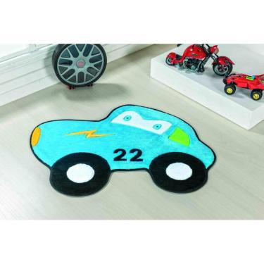 Imagem de Tapete Pelúcia Quarto Infantil Carro Corrida 22 Turquesa