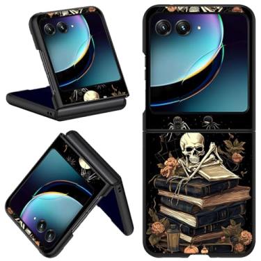 Imagem de Qindaiwen Capa protetora para celular Motorola Razr 2024 / Moto Razr 50, capa protetora de PC rígida ultrafina e durável para Moto Razr 50, caveira de livro