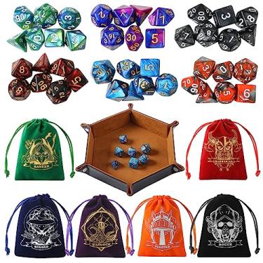 Imagem de Grajar D&D Dice Set with Characters Pattern Dice Pouches, 42 Pcs polyhedral dice Set, PU Leather and Velvet dice Tray for Dungeons and Dragons D&D RPG MTG Table Games
