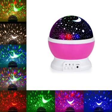 Imagem de Luminaria Abajur Rotativa Projetor Criança Luz Quarto Estrelas Rosa - 