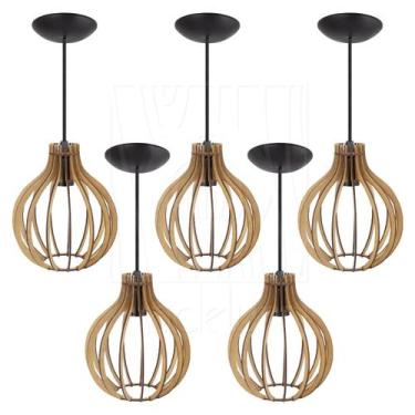 Imagem de Pendente Luminária Bali e27 Bancada 5 Unidades Rústico - Madelumi