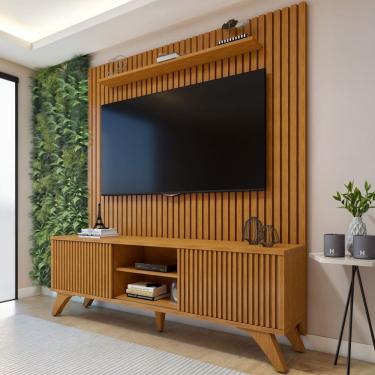 Imagem de Conjunto Rack Gaia 180cm com Painel Ripado para Tv de até 75 Polegadas Paris Naturalle