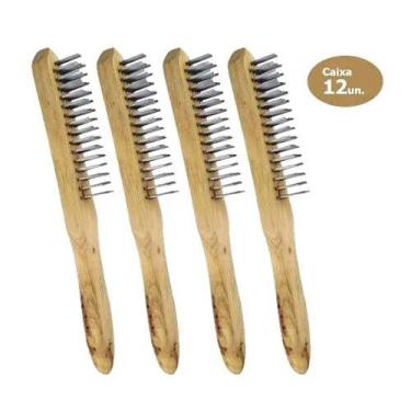 Imagem de Jogo 12 Escova De Aço Manual Com Cabo Starfer 4 Fileiras