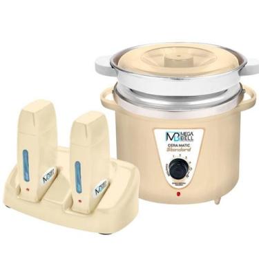 Imagem de Termocera Panela Depilação 900g c/ Refil + Base Dupla c/ 2 Rollon Bege