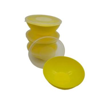 Imagem de 10 Potes Redondo Com Tampa Marmita Sobremesa 600 Ml Amarelo - Dehaus