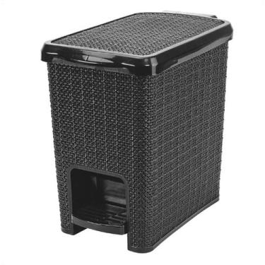 Imagem de Lixeira Juta Retangular Com Pedal 6 Litros Preta 26,5x26x16,3cm - Nitr