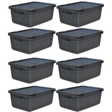 Imagem de Kit 8 Caixas Organizadoras Preta 6 Litros Jutta Com Tampa - Arqplast