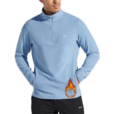 Imagem de Willit Suéter masculino de lã com zíper de 1/4 para clima frio Golf moletom térmico com bolsos, Azul, G
