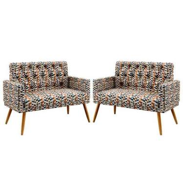 Imagem de Kit 2 Poltronas Namoradeira Estofadas Vega com Rodapé e Capitonê Sued 