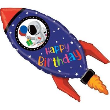 Imagem de Balão de Festa Metalizado 40'' 101cm - Birthday Rocket - 1 unidade - G