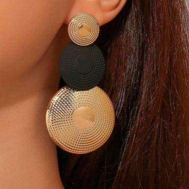 Imagem de Brinco Festa Feminino Delicado Luxo Argola Dangle Preto - ANJO DA MAMÃ